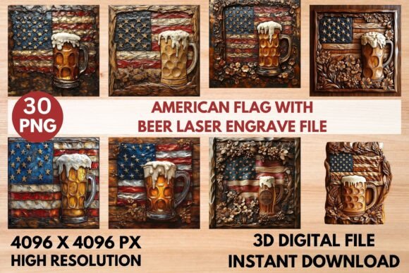 American Flag with Beer Laser Engrave Fi