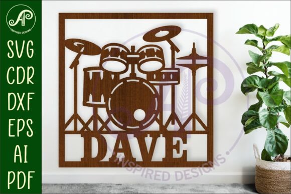 Drums Name Sign Design for Laser Cutting