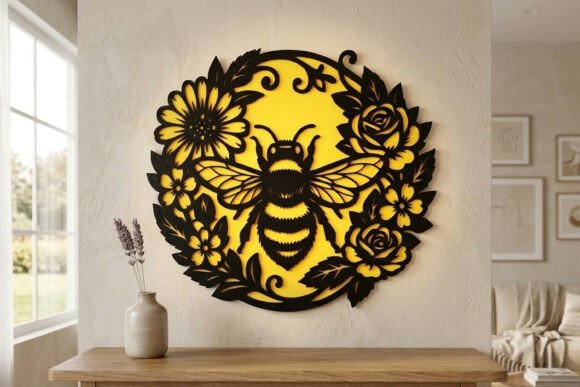 Enhance Your Design Projects with Laser Cut Floral Bee Wall Decor SVG