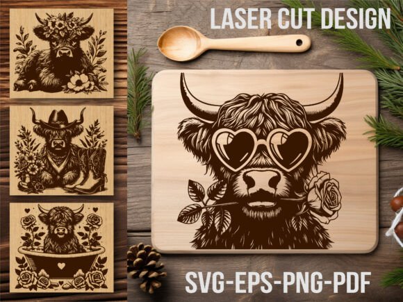 Floral Highland Cow Laser Cutting Board: Merging Tradition with Modern Craftsmanship