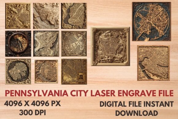 Pennsylvania City Laser Engrave File for Creative Projects
